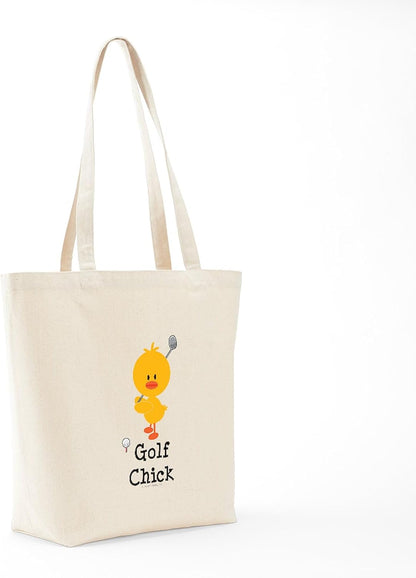 Golf Chick Tote Bag Natural Canvas Tote Bag, Reusable Shopping Bag