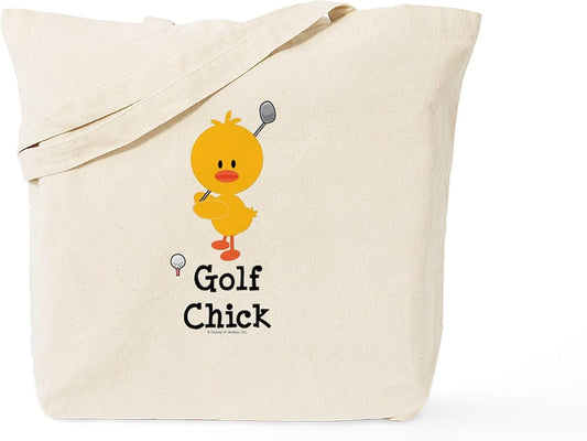 Golf Chick Tote Bag Natural Canvas Tote Bag, Reusable Shopping Bag