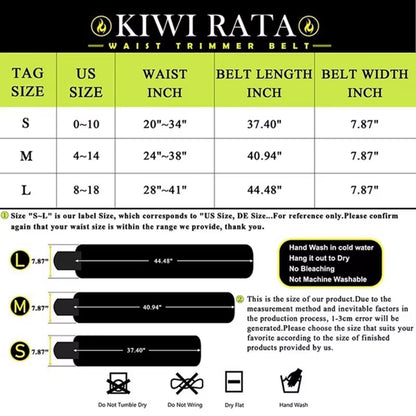 Sizing chart for Neoprene Waist Trainer - S (20-34") - M (24-38") - L (28-41")
