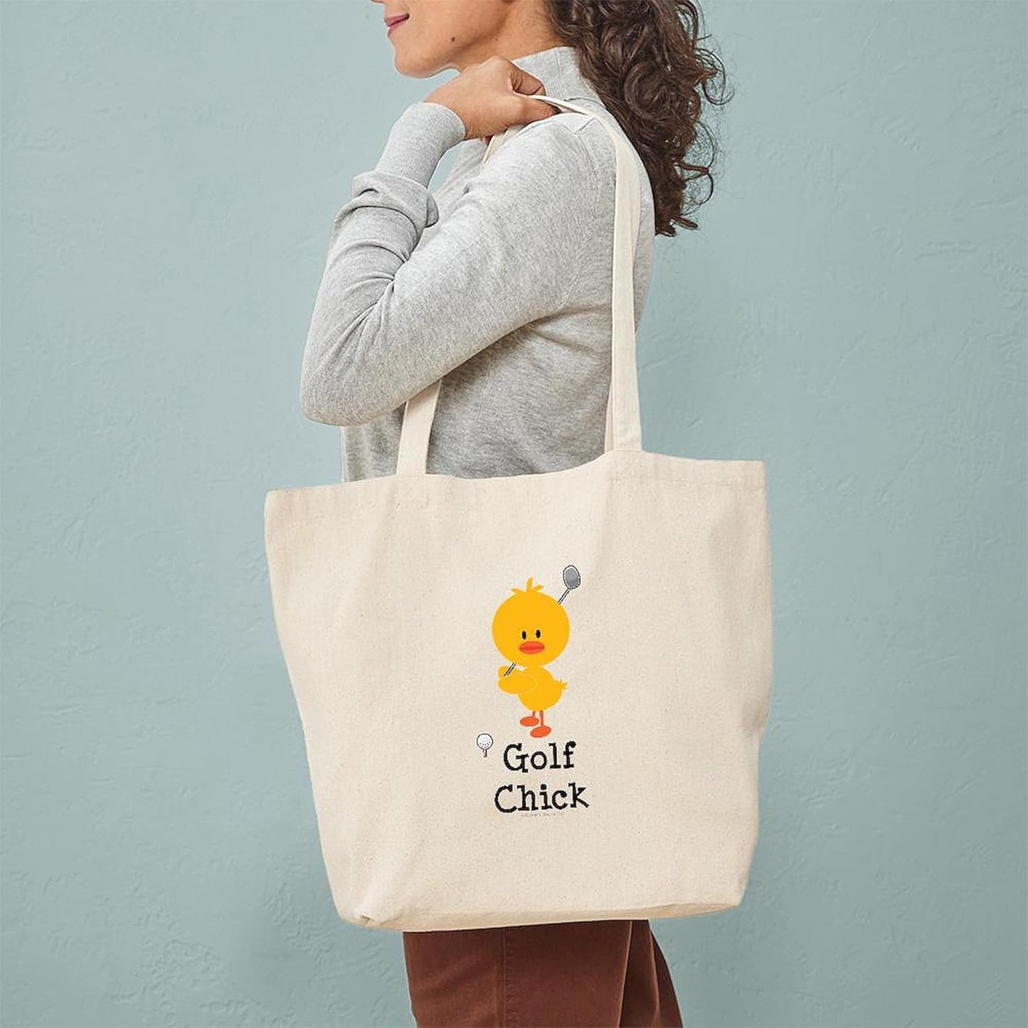 Golf Chick Tote Bag Natural Canvas Tote Bag, Reusable Shopping Bag
